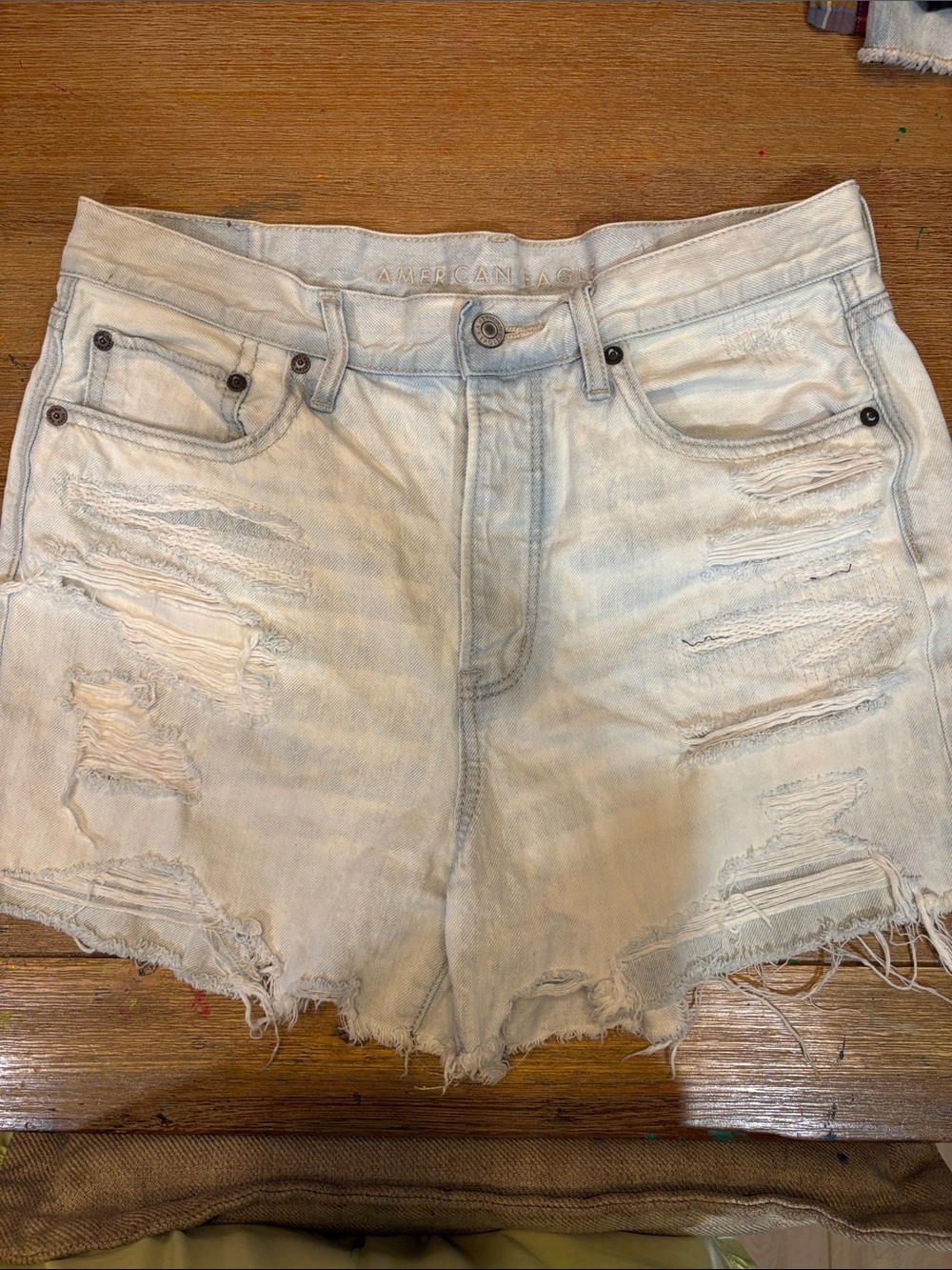 American Eagle Outfitters Light Blue Distressed Denim Shorts